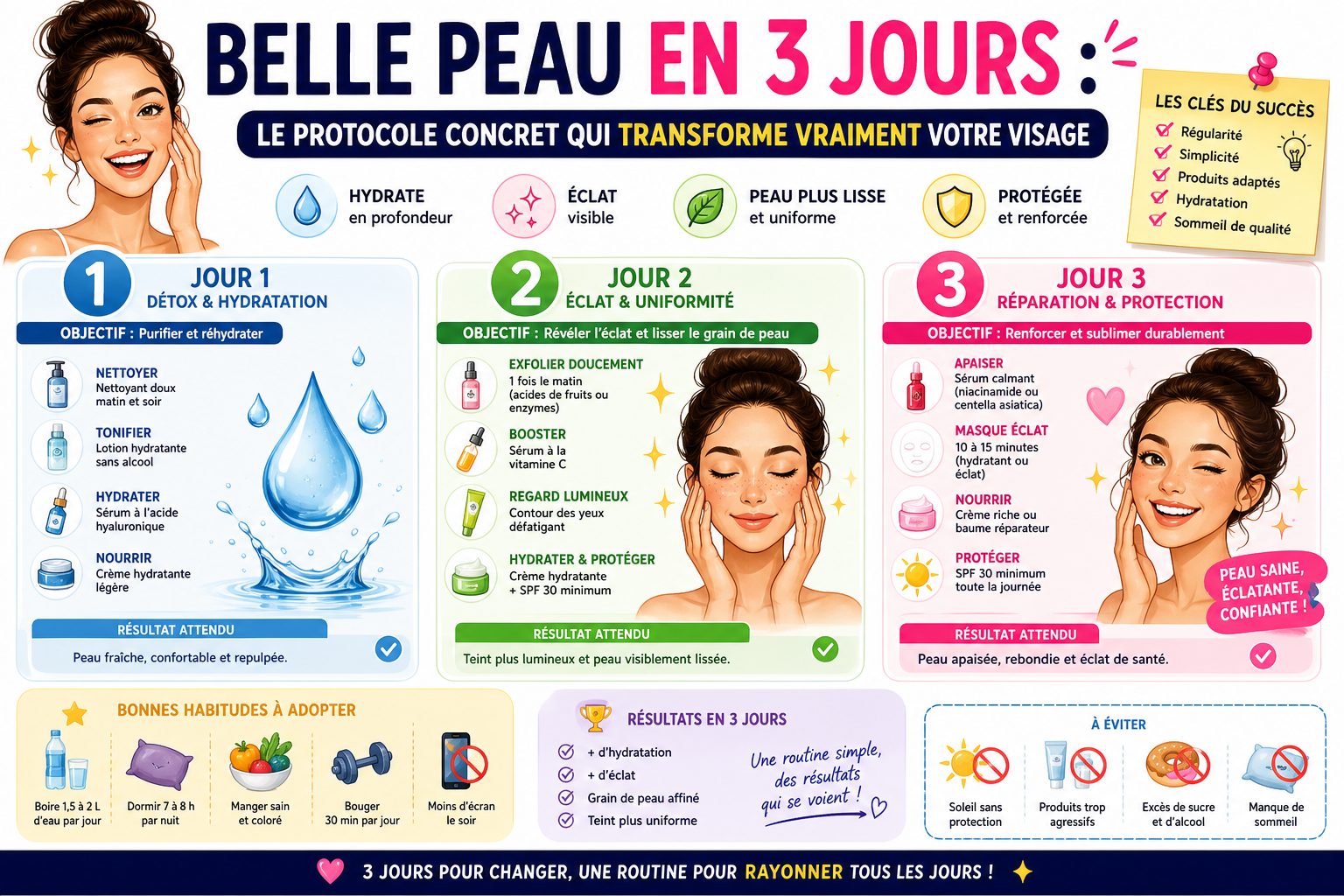 Infographie : Belle peau en 3 jours : le protocole concret qui transforme vraiment votre visage