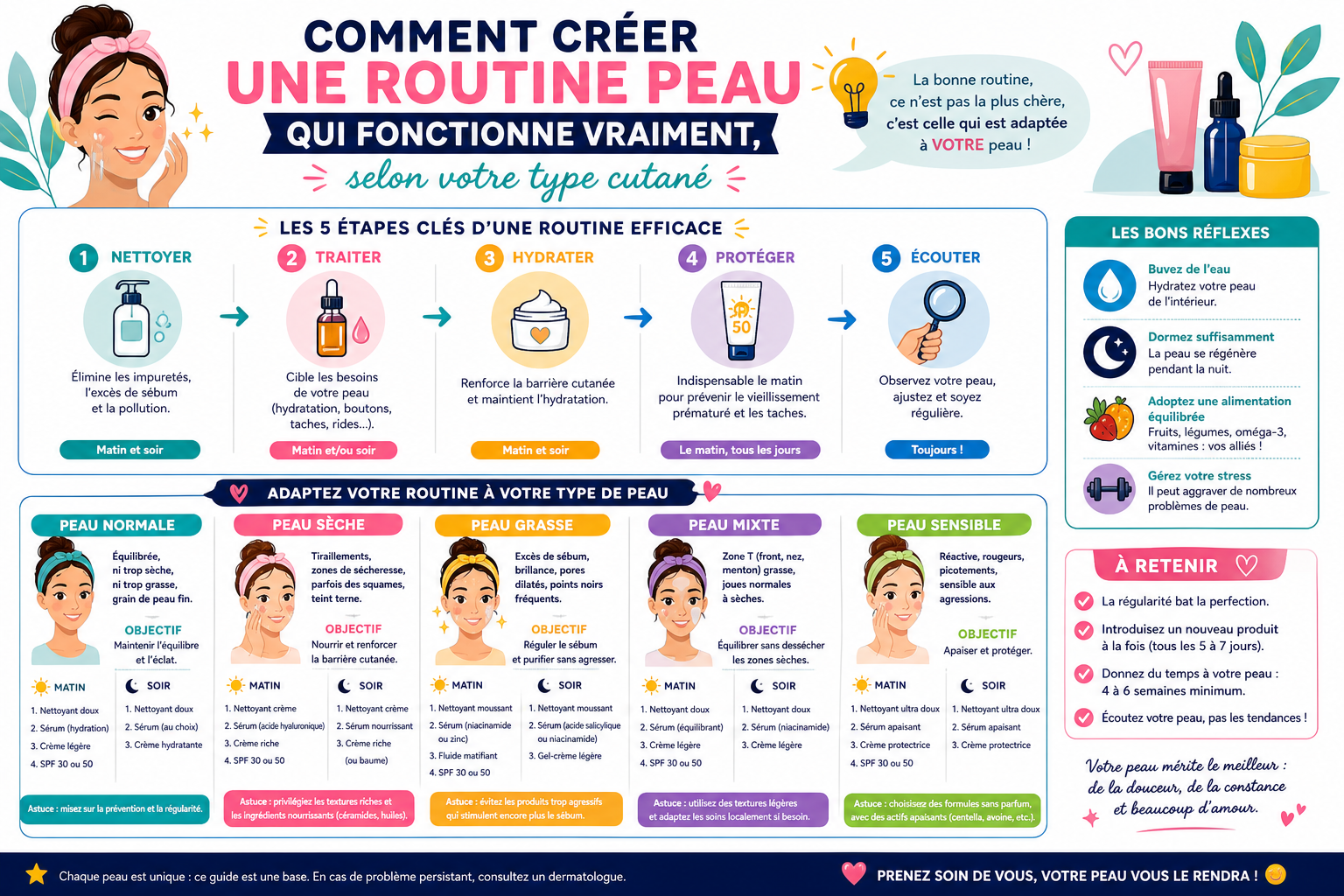 Infographie : Comment créer une routine peau qui fonctionne vraiment, selon votre type cutané