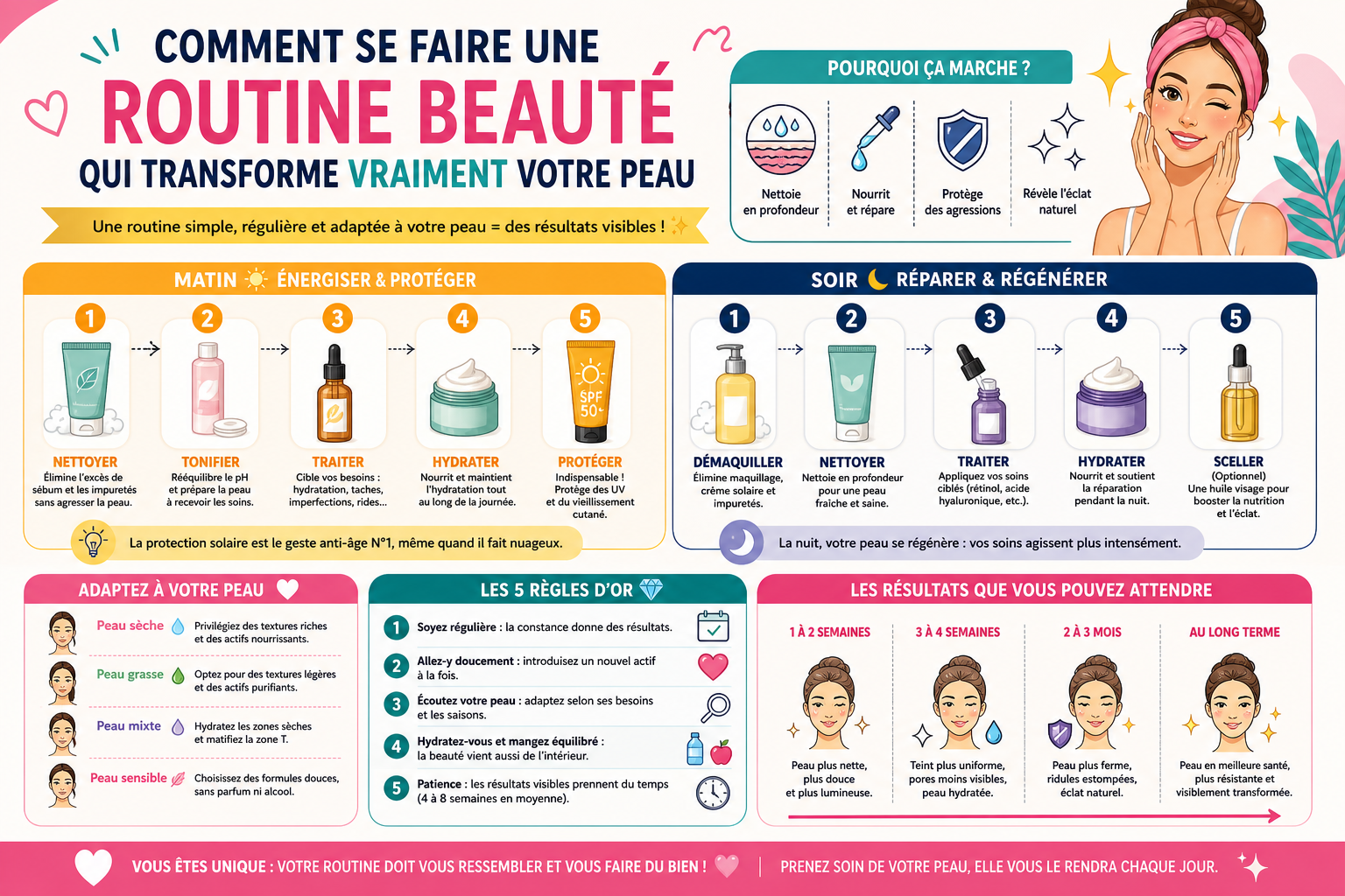 Infographie : Comment se faire une routine beauté qui transforme vraiment votre peau