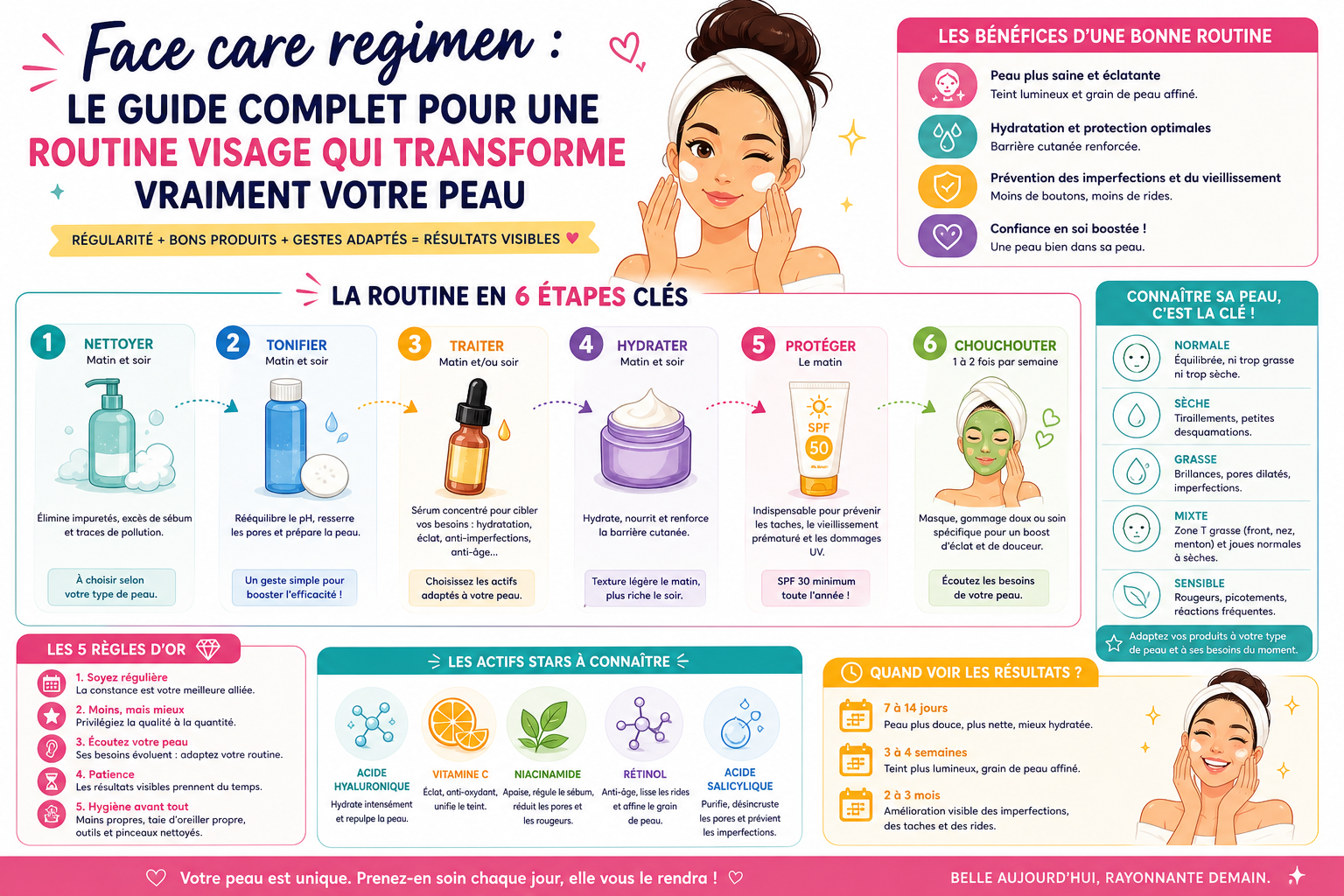 Infographie : Face care regimen : le guide complet pour une routine visage qui transforme vraiment votre peau