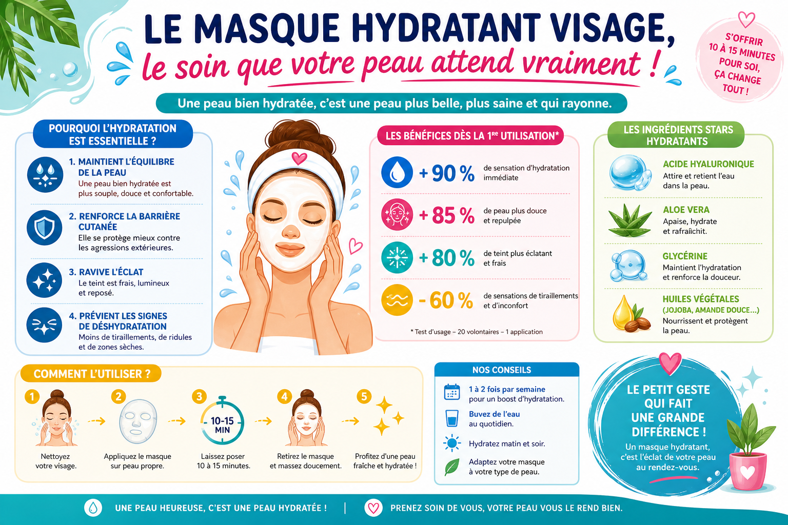 Infographie : Le masque hydratant visage, le soin que votre peau attend vraiment