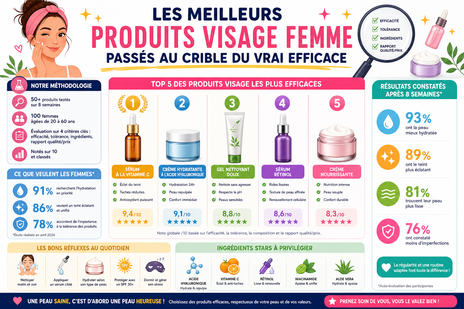 Infographie : Les meilleurs produits visage femme passés au crible du vrai efficace