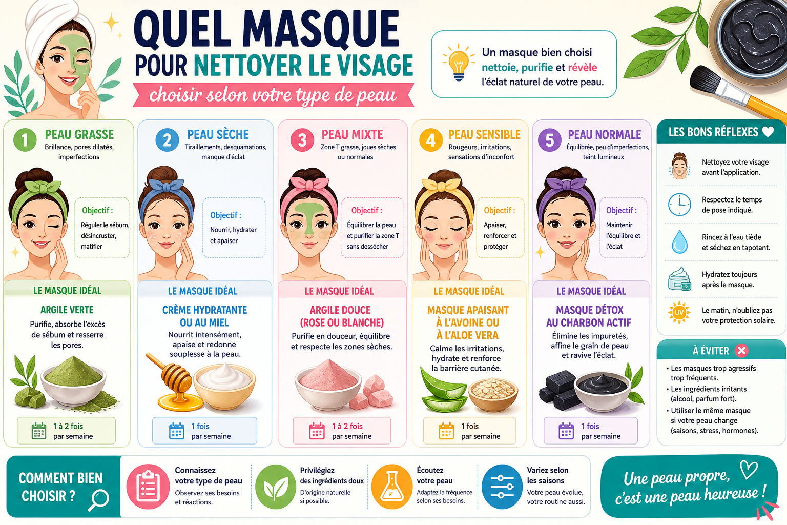 Infographie : Quel masque pour nettoyer le visage choisir selon votre type de peau