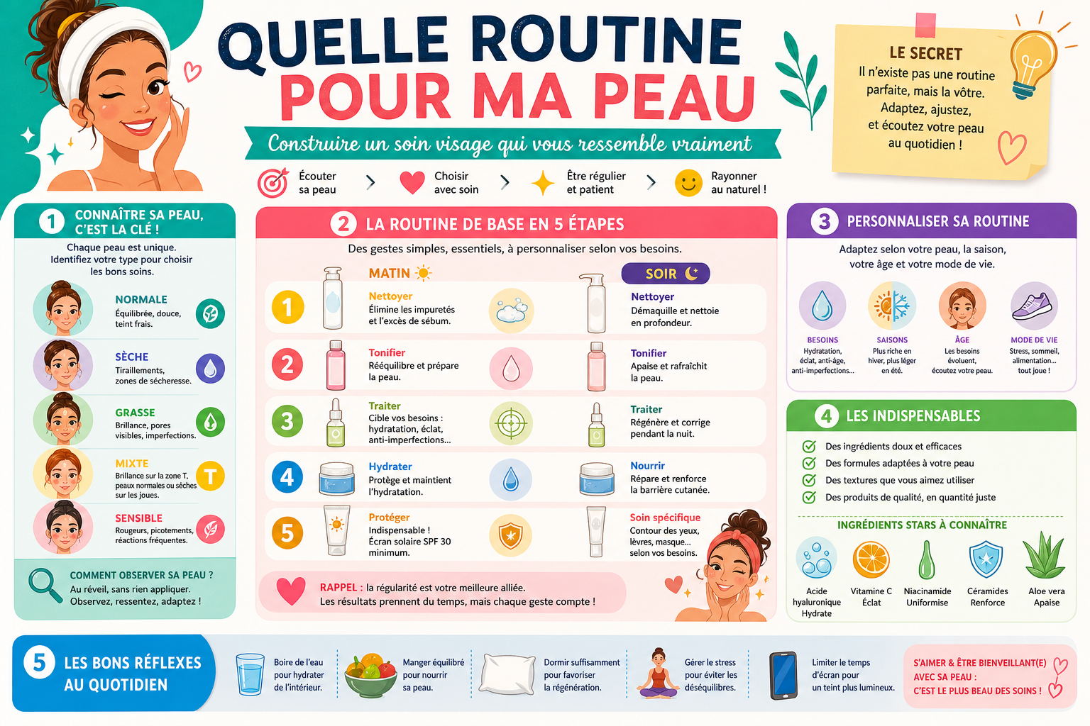 Infographie : Quelle routine pour ma peau : construire un soin visage qui vous ressemble vraiment