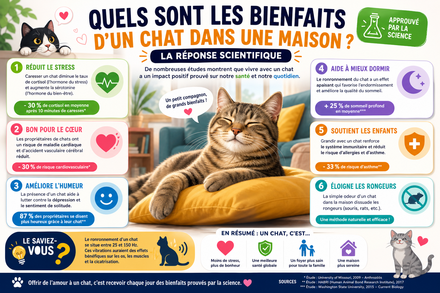 Infographie : Quels sont les bienfaits d'un chat dans une maison ? La réponse scientifique