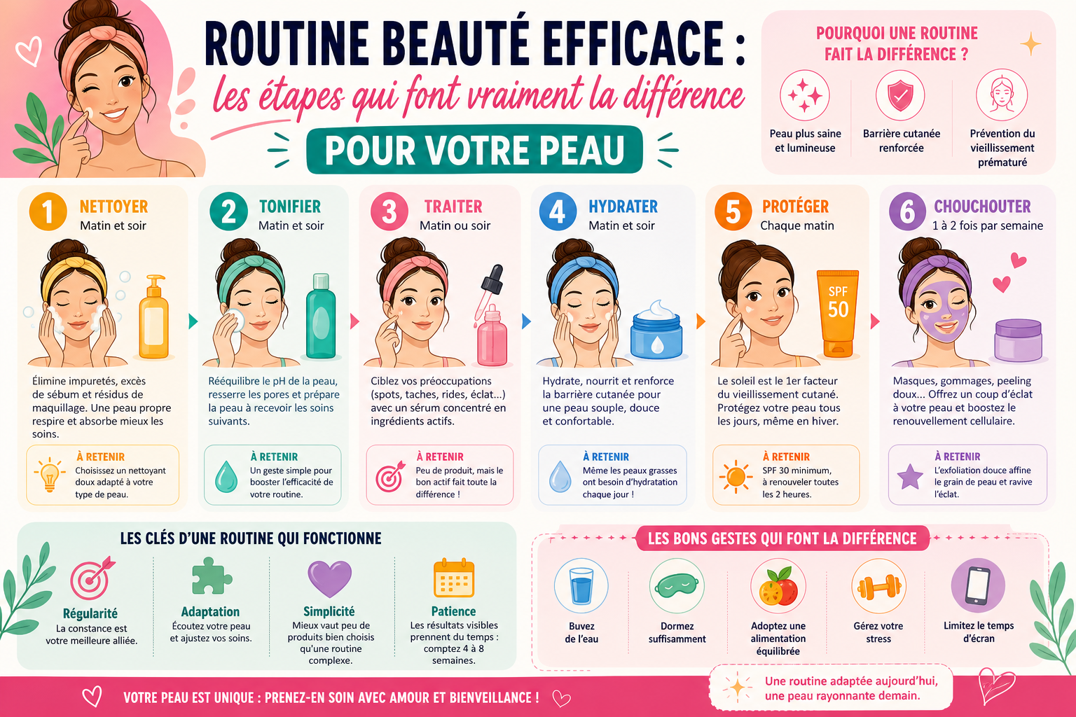 Infographie : Routine beauté efficace : les étapes qui font vraiment la différence pour votre peau