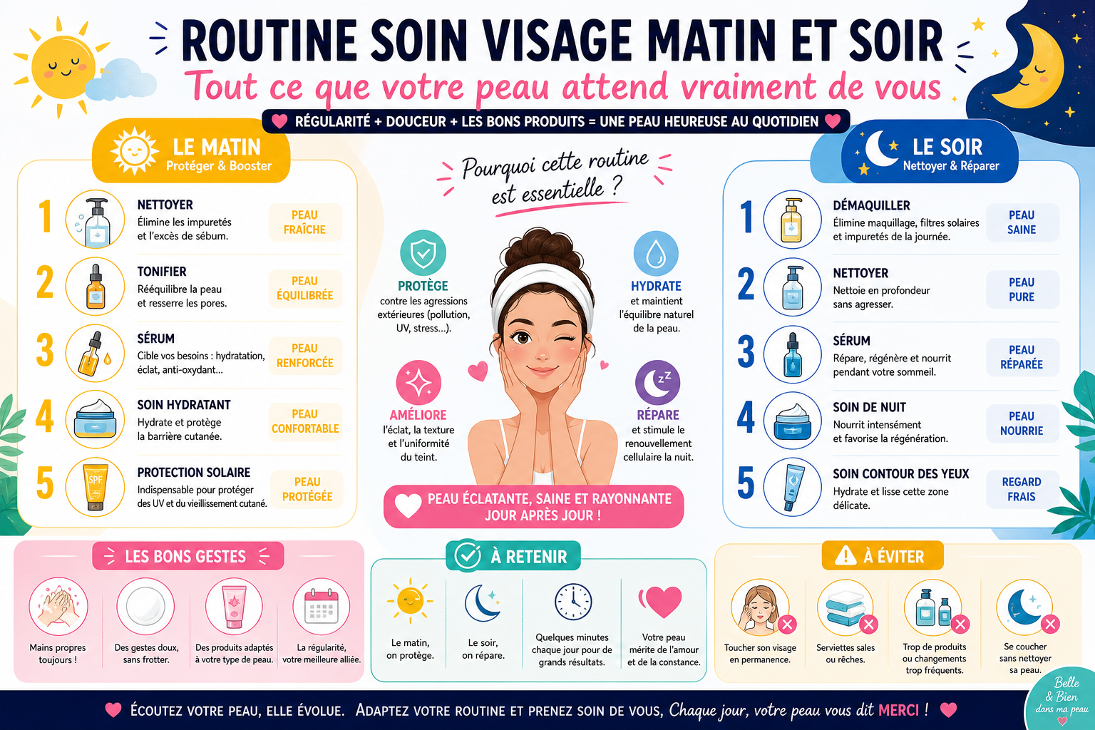 Infographie : Routine soin visage matin et soir : tout ce que votre peau attend vraiment de vous