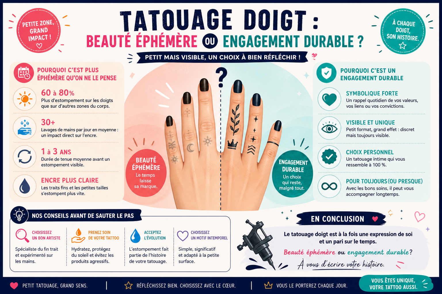 Infographie : Tatouage doigt : beauté éphémère ou engagement durable ?