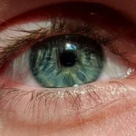 Femme aux cils vert émeraude en gros plan lumière naturelle
